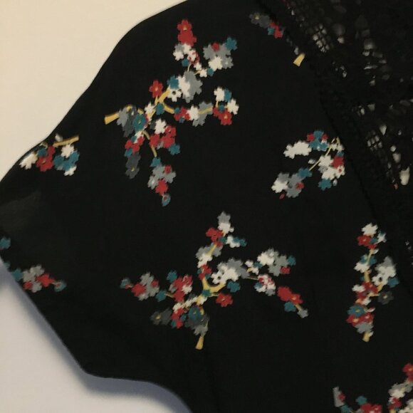 Whimsical Black Crochet Button Down Rayon A-Line Dress - Picture 6 of 16